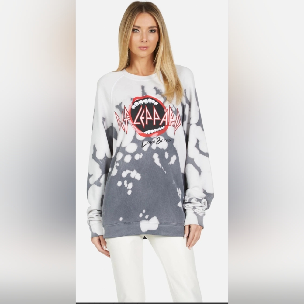Lauren Moshi Women's Def Leppard Gray and White Tie-Dye Sweatshirt Sz M
